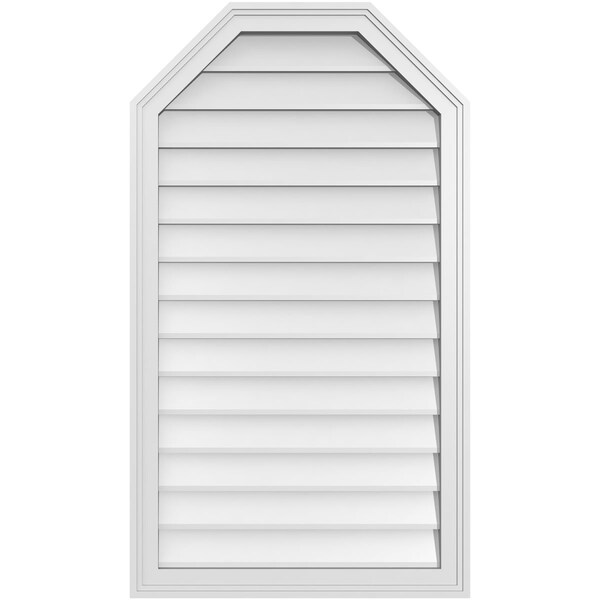 Ekena Millwork Octagonal Top Surface Mount PVC Gable Vent w/ 2"W x 1-1/2"P Brickmould Frame, 24"W x 42"H GVPOT24X4202SN - main
